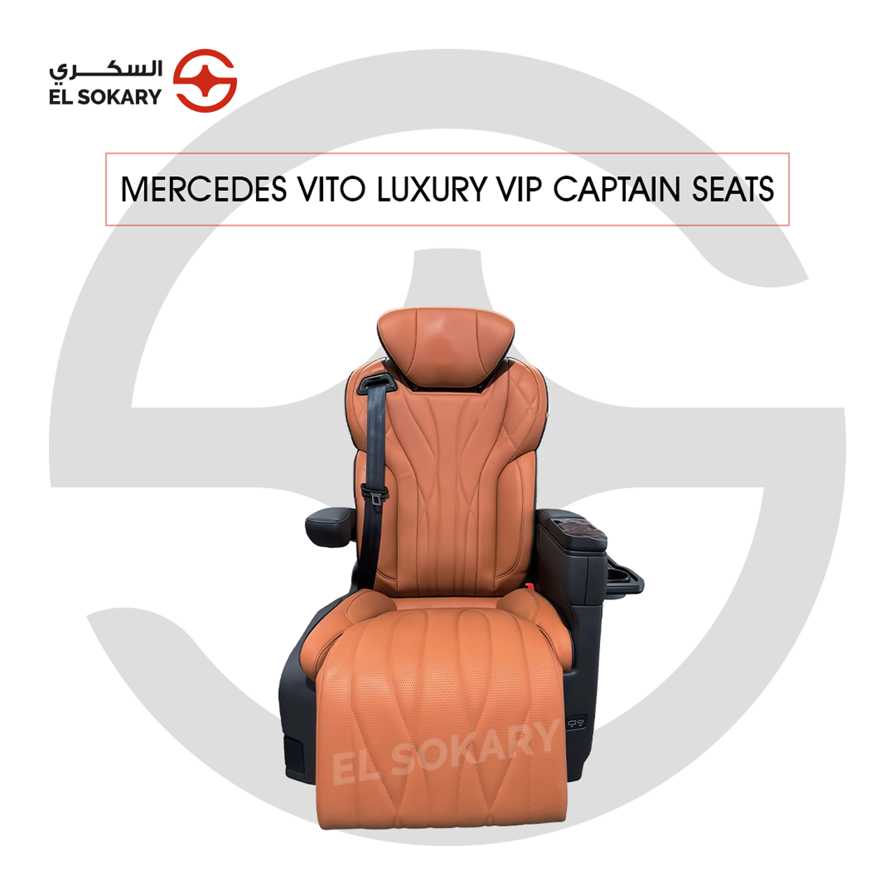 A black leather VIP captain seat with diamond quilting designed for a Mercedes-Benz Vito luxury van interior conversion.