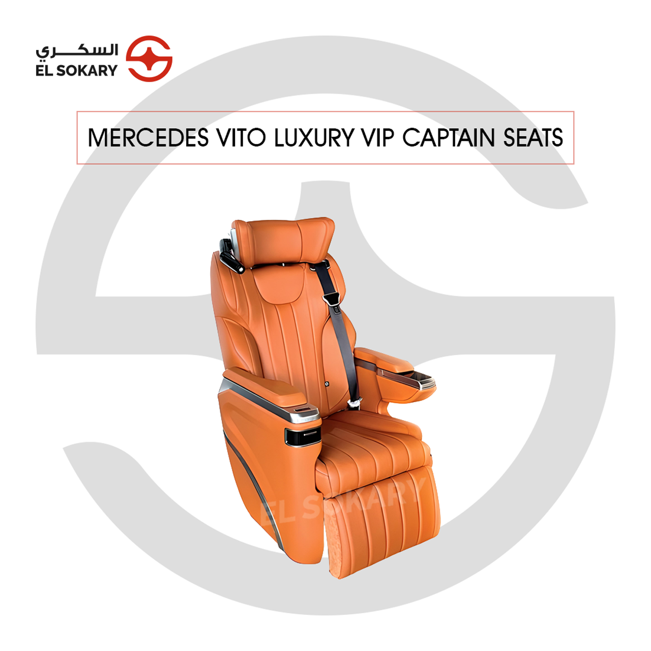A black leather VIP captain seat with diamond quilting designed for a Mercedes-Benz Vito luxury van interior conversion.