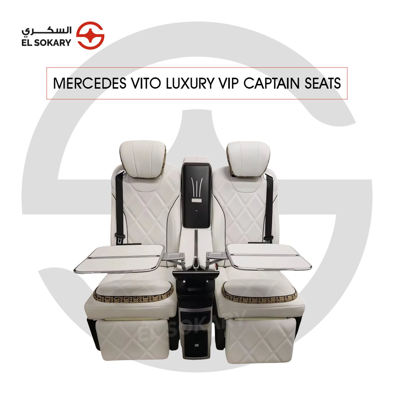 A black leather VIP captain seat with diamond quilting designed for a Mercedes-Benz Vito luxury van interior conversion.