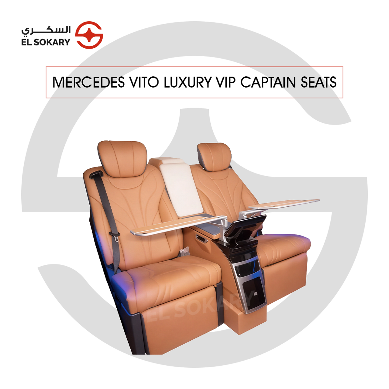 A black leather VIP captain seat with diamond quilting designed for a Mercedes-Benz Vito luxury van interior conversion.