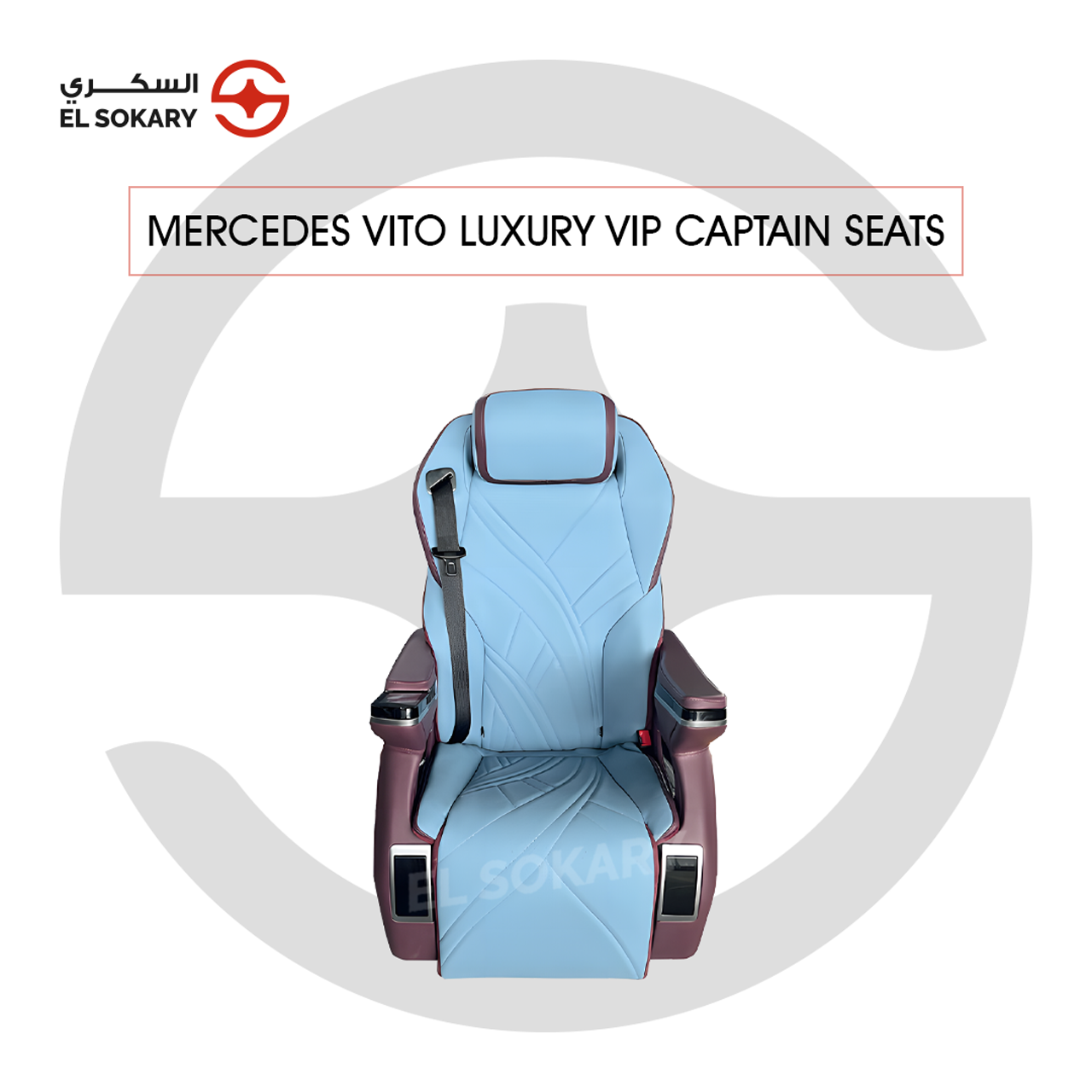A black leather VIP captain seat with diamond quilting designed for a Mercedes-Benz Vito luxury van interior conversion.