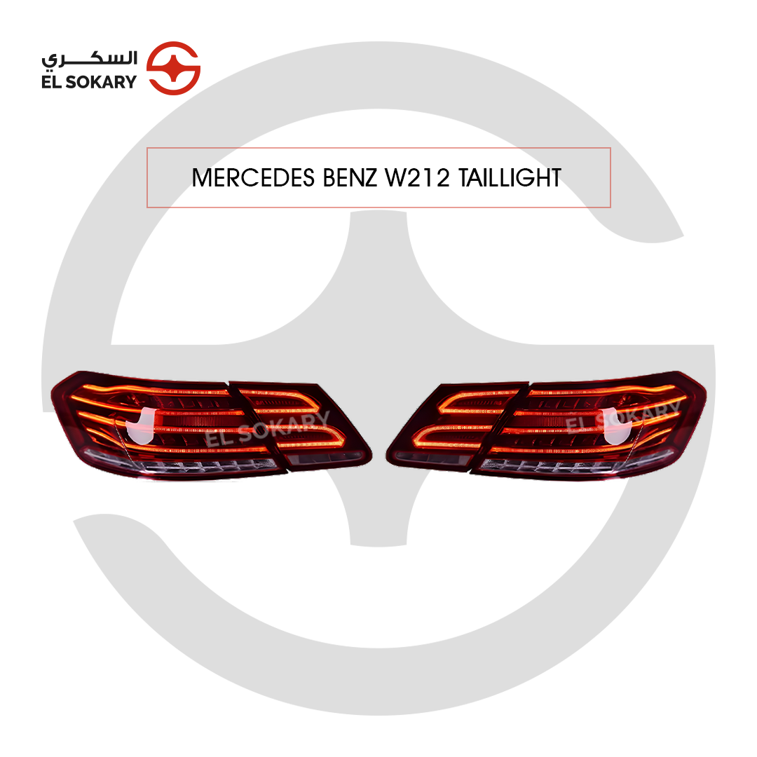 Main Image: Mercedes-Benz W212 Facelift LED taillight assembly set.
 
 Detail Image: High-performance LED rear lamp for Mercedes E-Class 2014-2016.