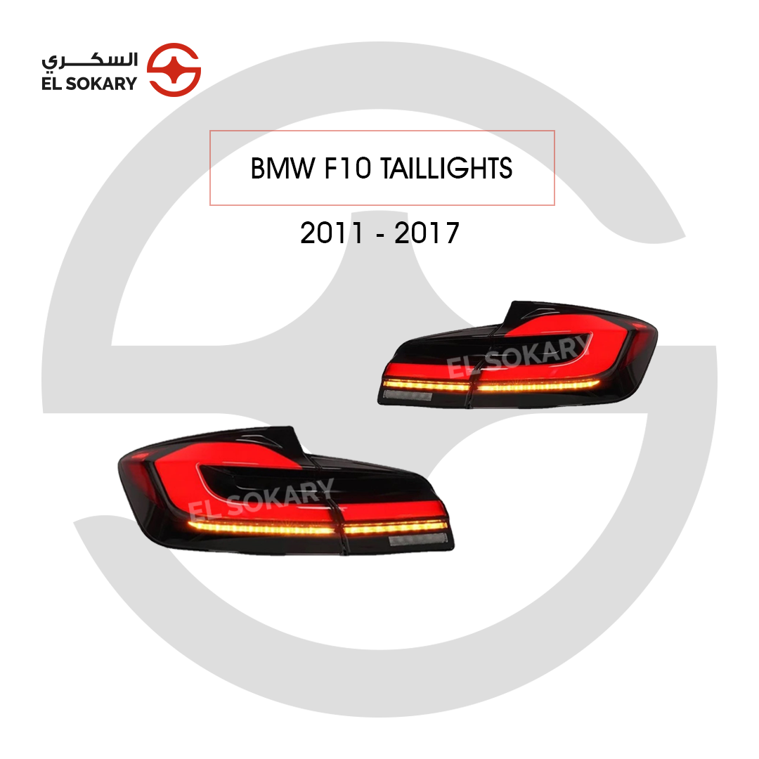 BMW 5-Series F10 G-Style LED taillights upgrade with red lens and sequential indicators.