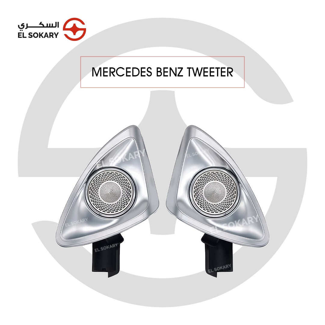 A pair of premium Mercedes-Benz GLS 3D rotating tweeters with chrome finishes and silver grilles, featuring integrated mounting brackets for vehicle door installation.