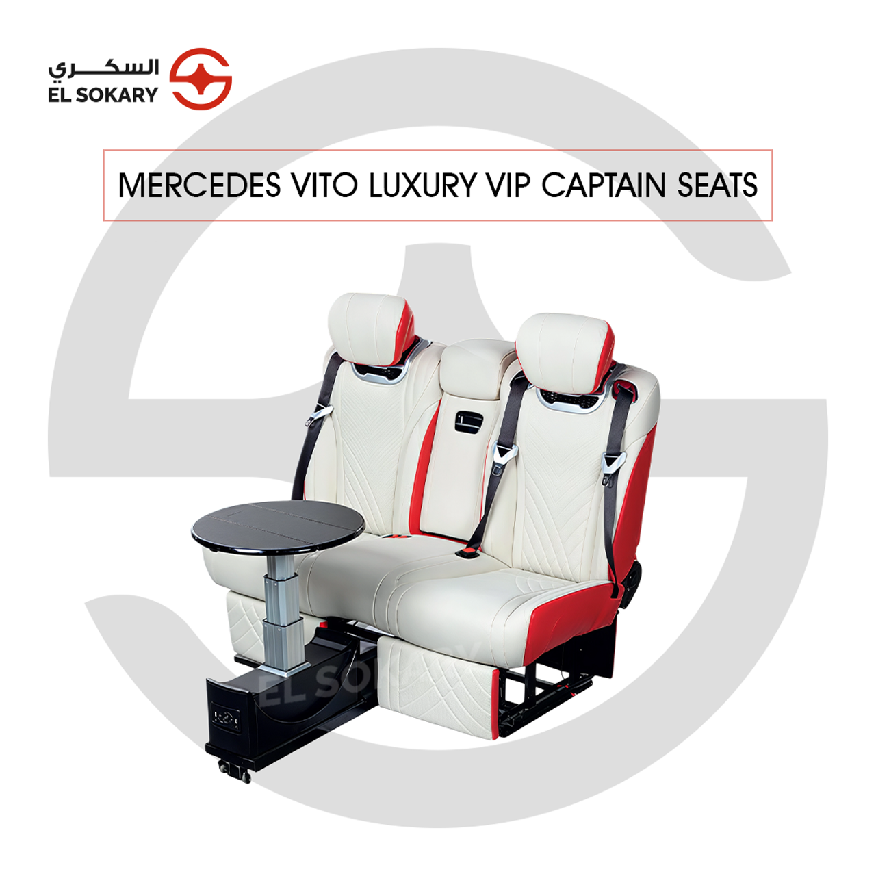 A black leather VIP captain seat with diamond quilting designed for a Mercedes-Benz Vito luxury van interior conversion.
