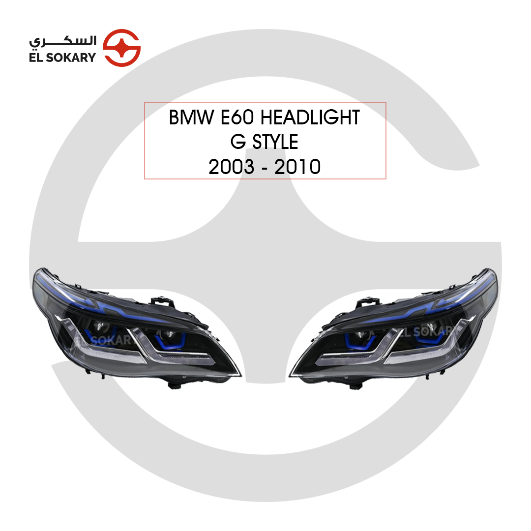 BMW 5 Series E60 (2003-2010) BMW E60 G-Style LED headlights with hexagonal DRL and black housing.