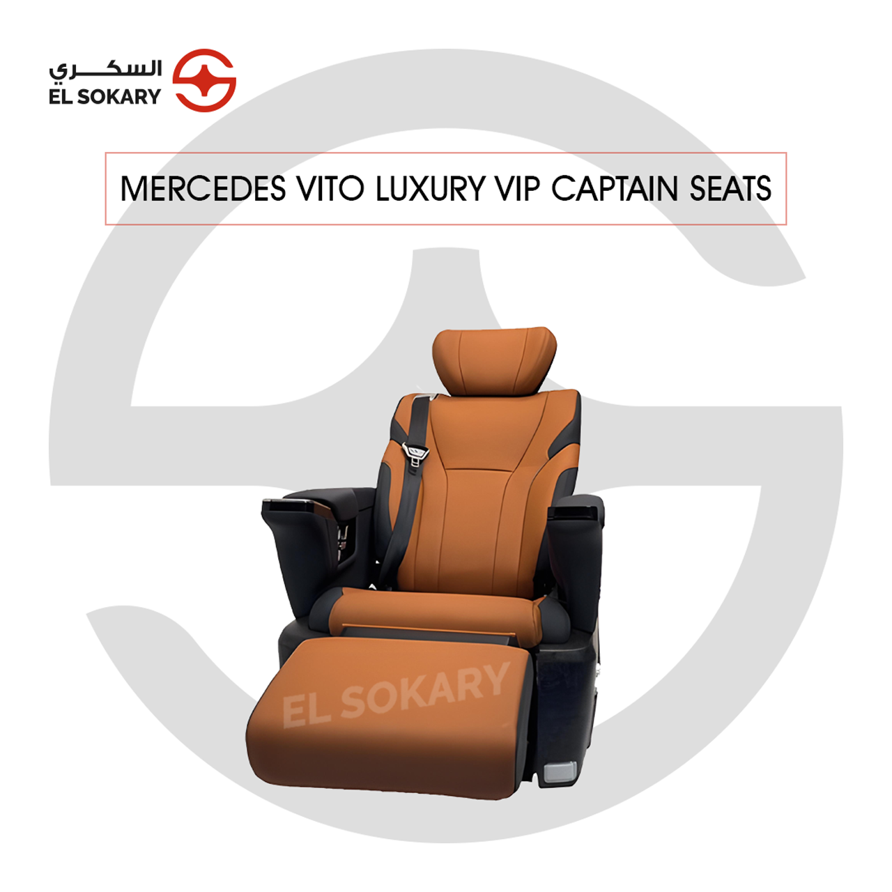 A black leather VIP captain seat with diamond quilting designed for a Mercedes-Benz Vito luxury van interior conversion.