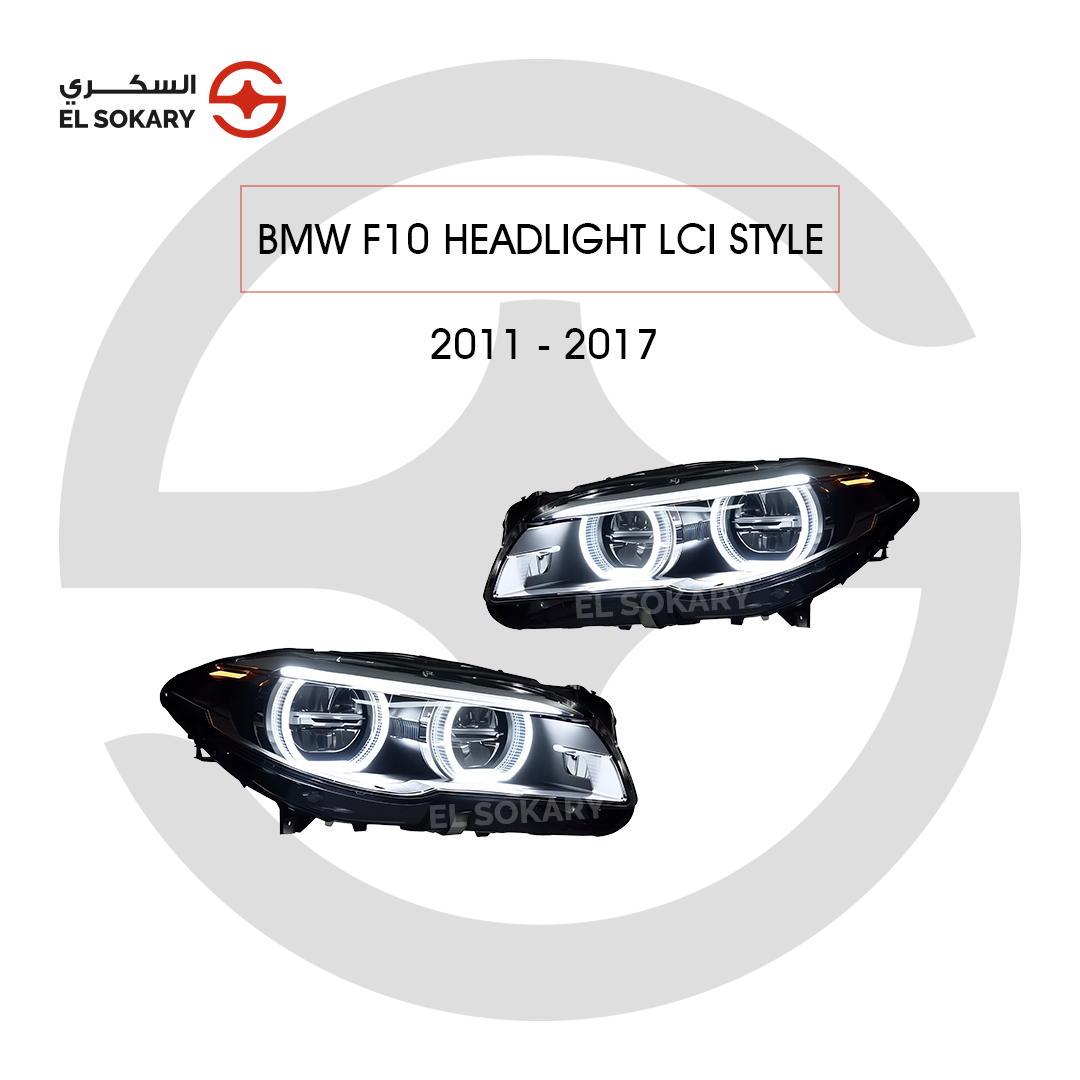 BMW 5-Series F10 Pair of premium modern LCI-style LED projector headlight assemblies with crisp white DRL rings for 2011-2017 BMW 5 Series F10 from El Sokary Store