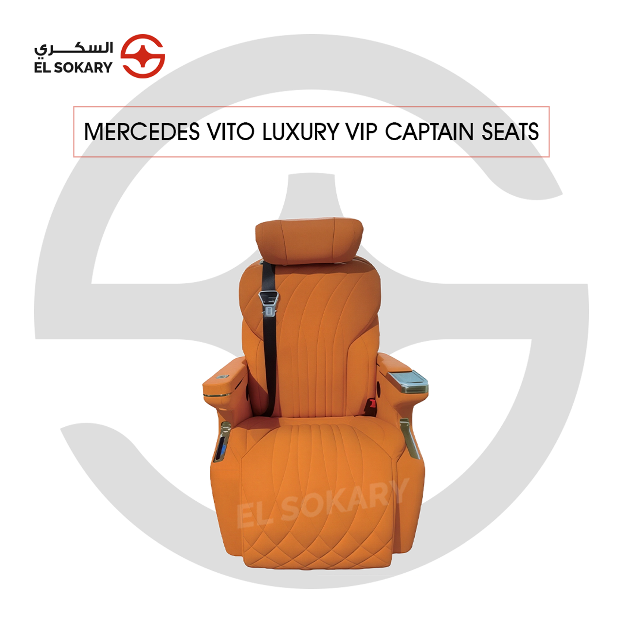 A black leather VIP captain seat with diamond quilting designed for a Mercedes-Benz Vito luxury van interior conversion.