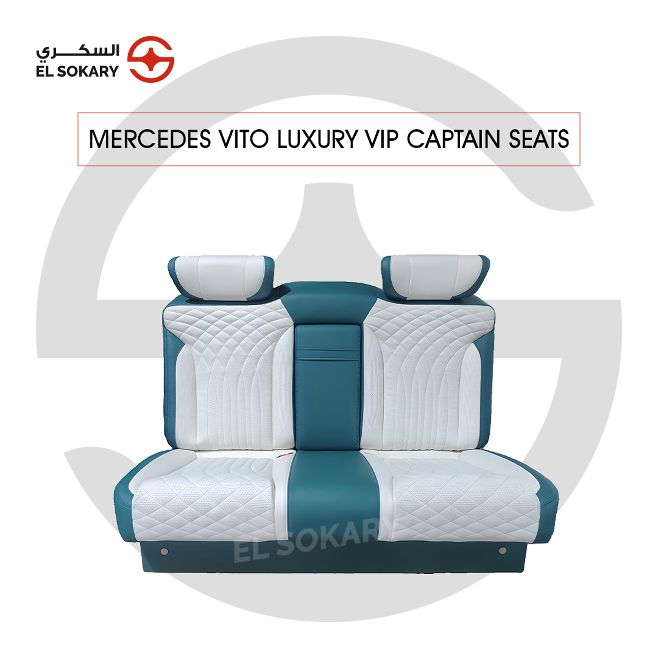 A black leather VIP captain seat with diamond quilting designed for a Mercedes-Benz Vito luxury van interior conversion.