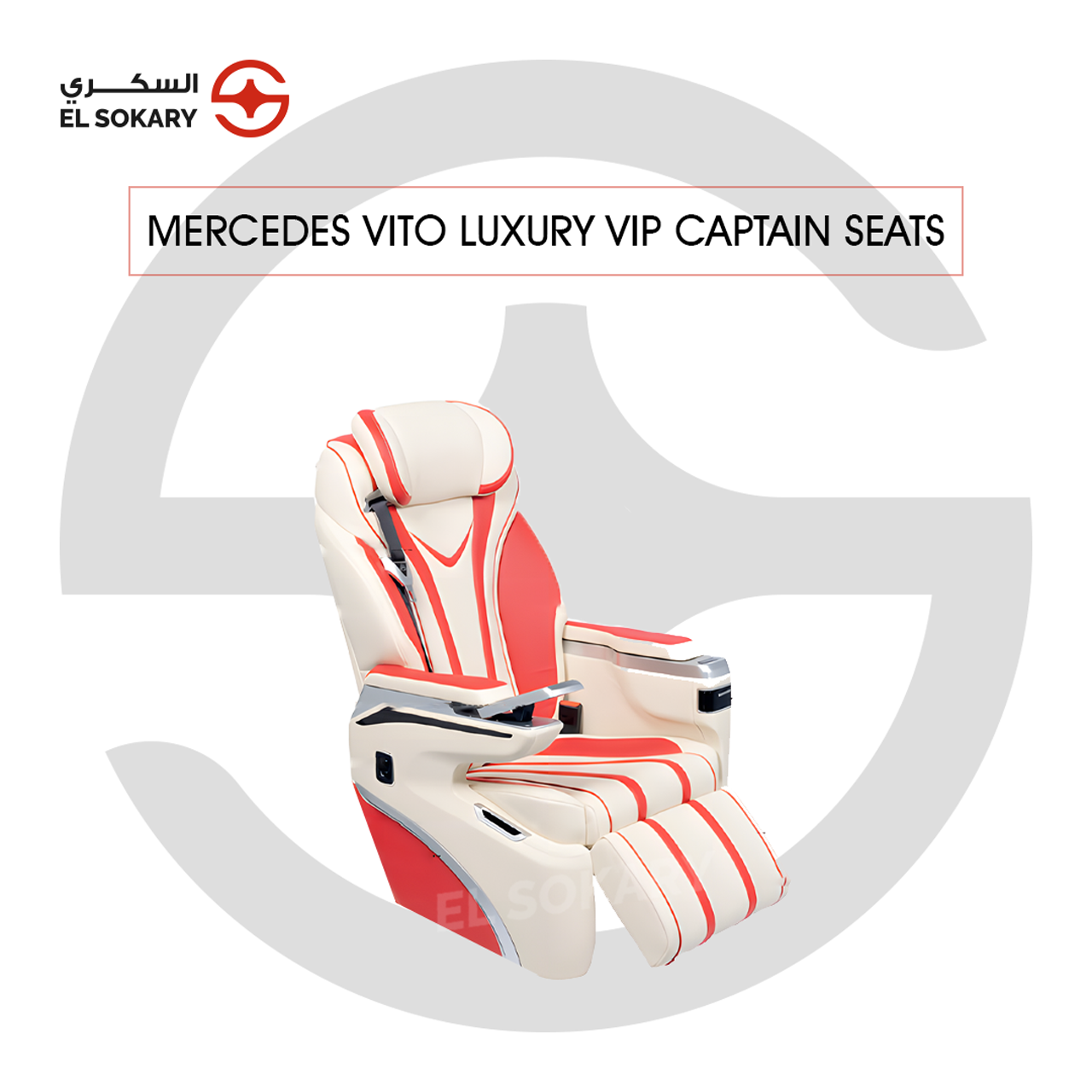 A black leather VIP captain seat with diamond quilting designed for a Mercedes-Benz Vito luxury van interior conversion.