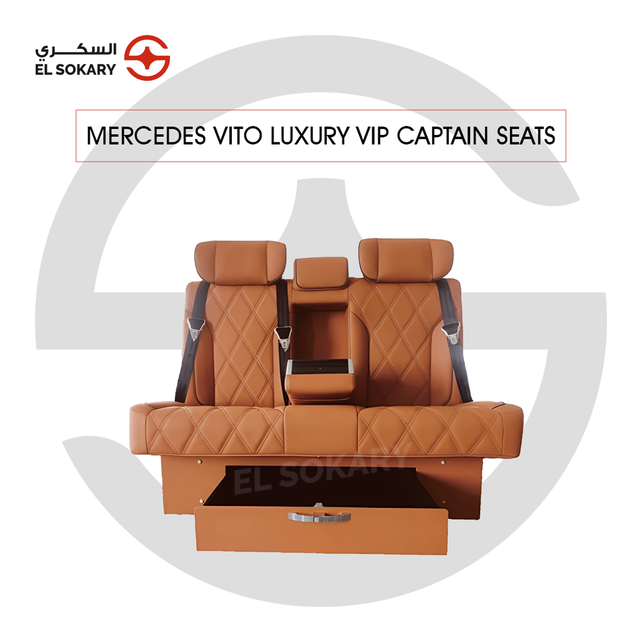 A black leather VIP captain seat with diamond quilting designed for a Mercedes-Benz Vito luxury van interior conversion.