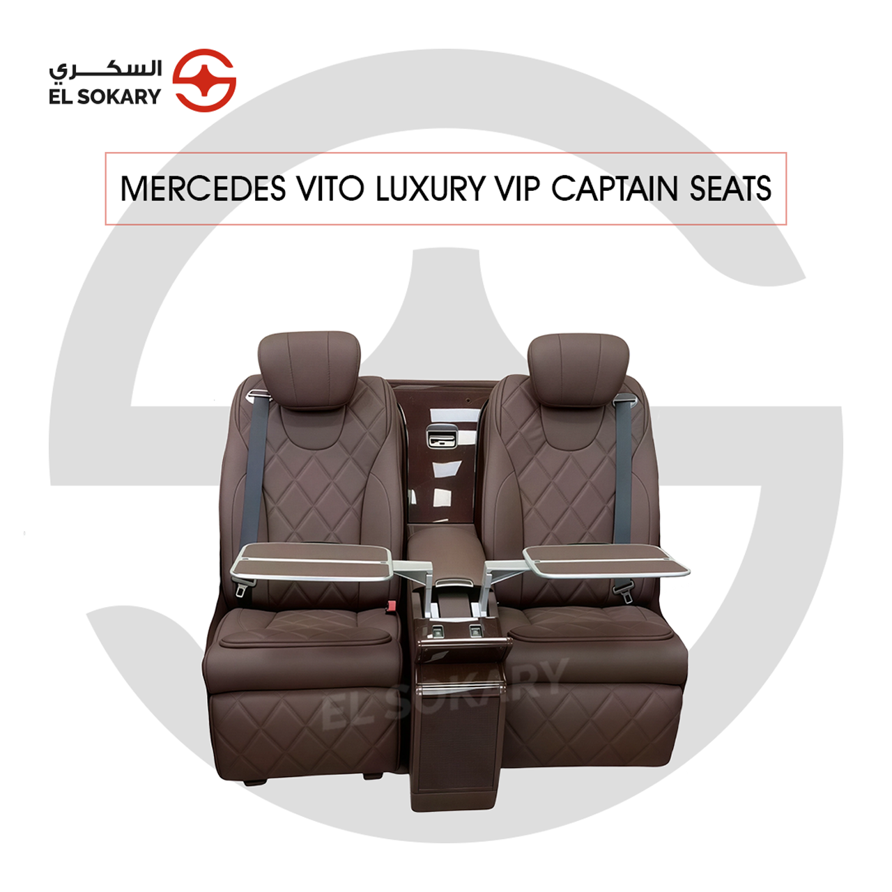 A black leather VIP captain seat with diamond quilting designed for a Mercedes-Benz Vito luxury van interior conversion.