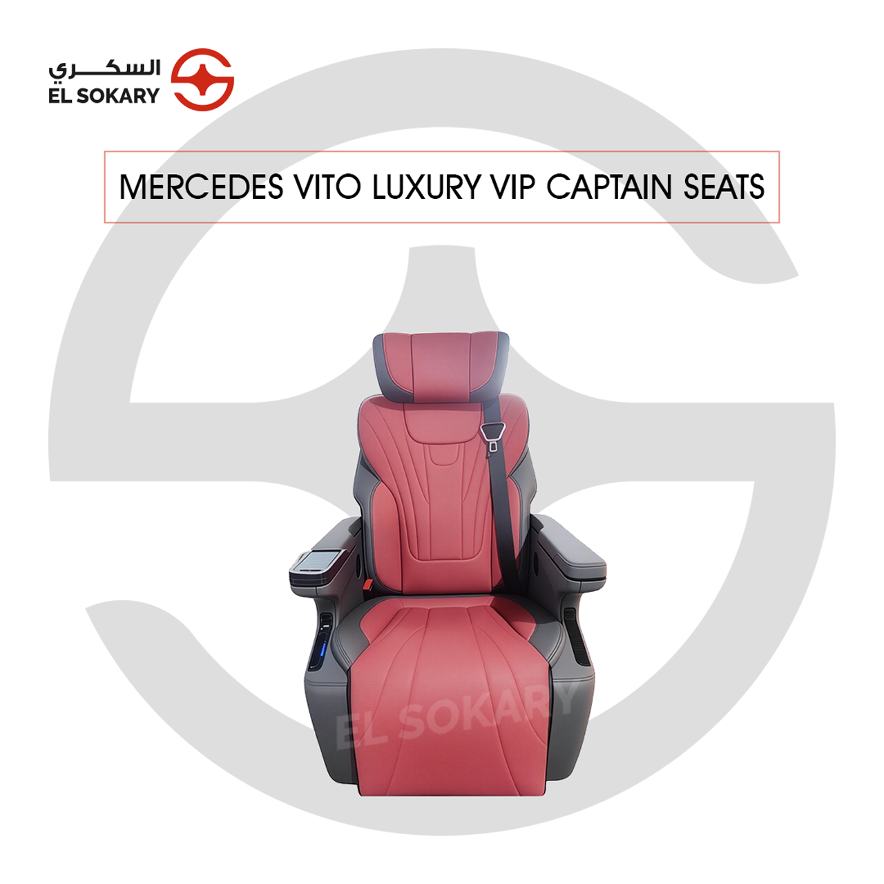 A black leather VIP captain seat with diamond quilting designed for a Mercedes-Benz Vito luxury van interior conversion.