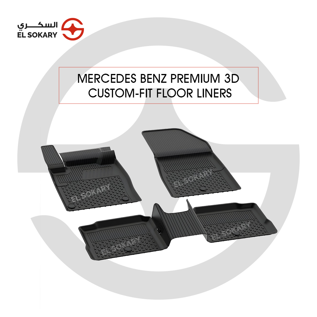 Main Image: Full set of luxury custom-fit floor mats for Mercedes-Benz W213.
 
 Detail Image: High-quality non-slip material detail of Mercedes E-Class floor mats.