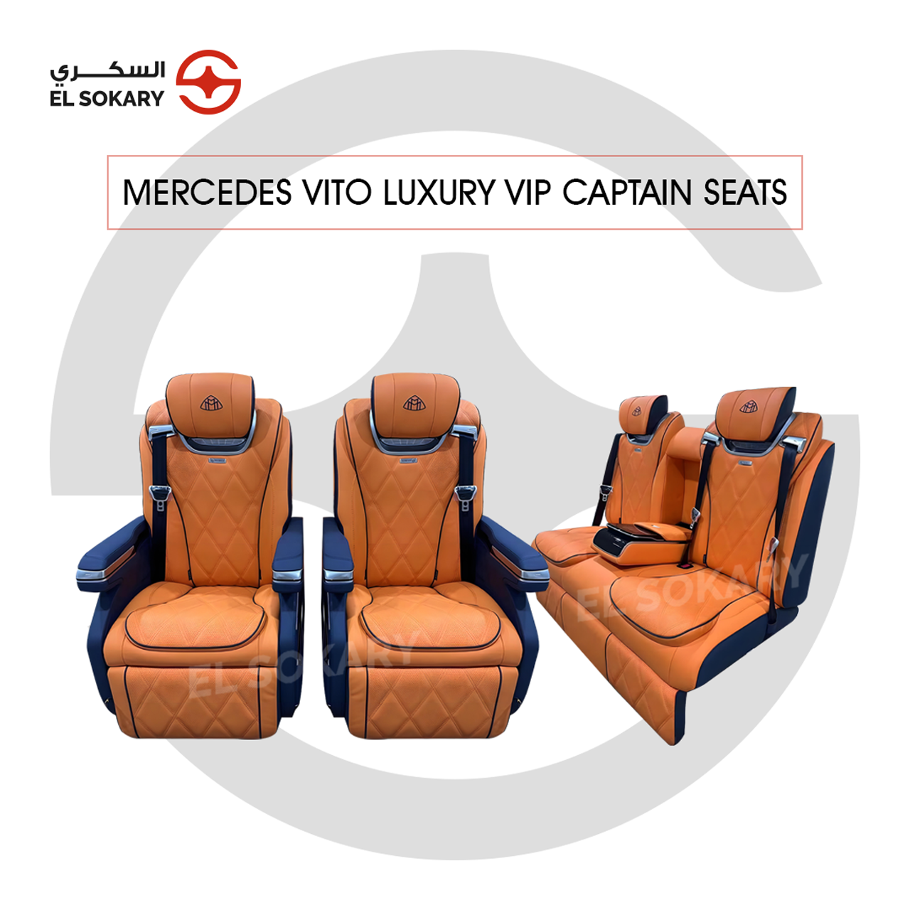 A black leather VIP captain seat with diamond quilting designed for a Mercedes-Benz Vito luxury van interior conversion.