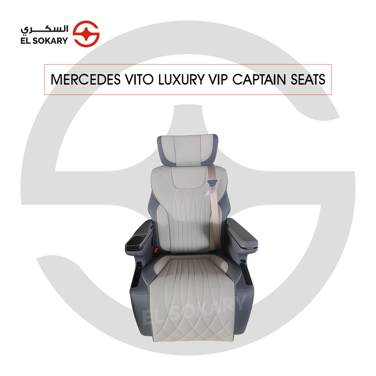 A black leather VIP captain seat with diamond quilting designed for a Mercedes-Benz Vito luxury van interior conversion.