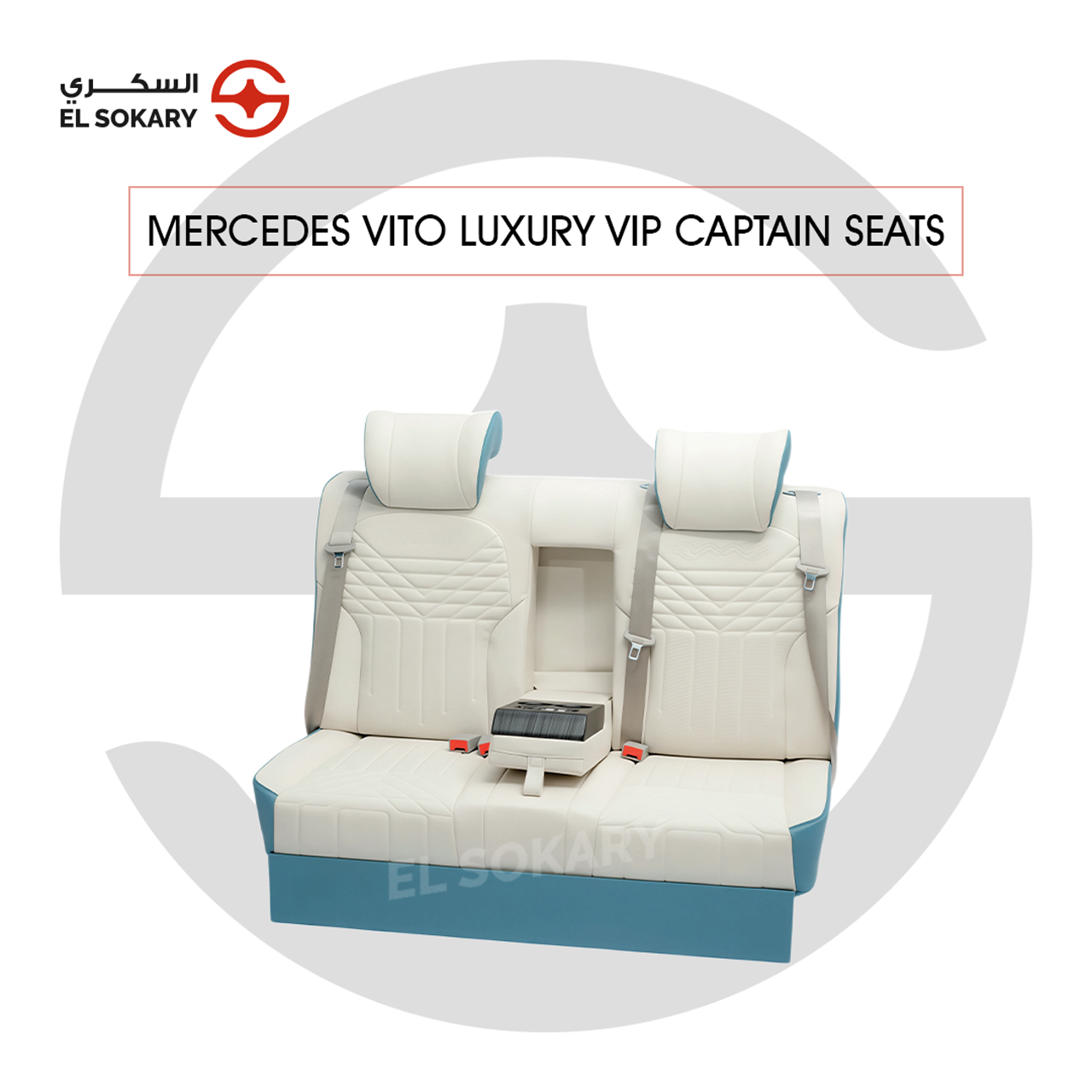 A black leather VIP captain seat with diamond quilting designed for a Mercedes-Benz Vito luxury van interior conversion.