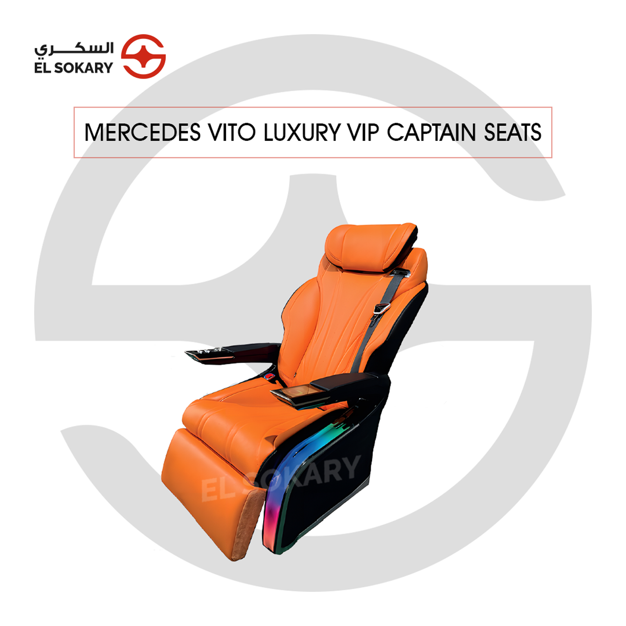 A black leather VIP captain seat with diamond quilting designed for a Mercedes-Benz Vito luxury van interior conversion.