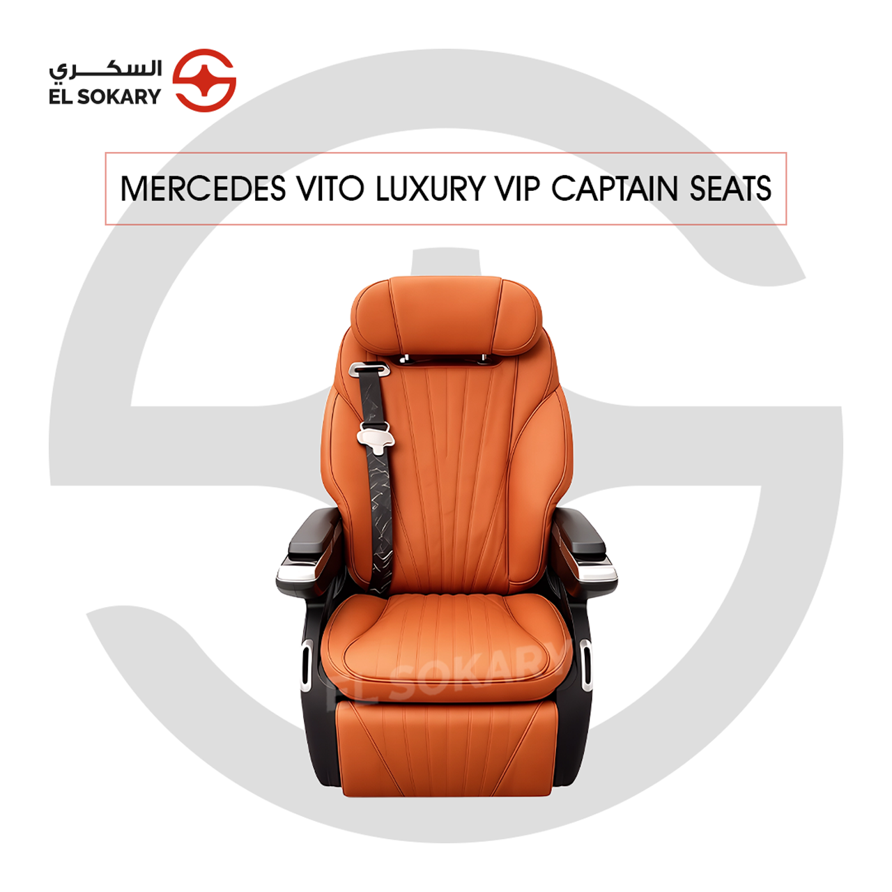 A black leather VIP captain seat with diamond quilting designed for a Mercedes-Benz Vito luxury van interior conversion.