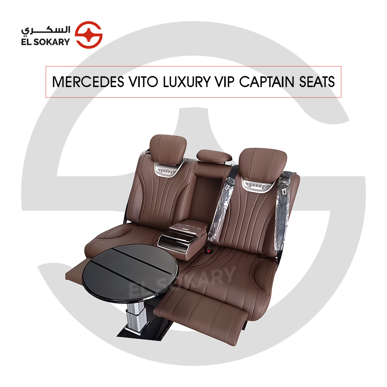 A black leather VIP captain seat with diamond quilting designed for a Mercedes-Benz Vito luxury van interior conversion.