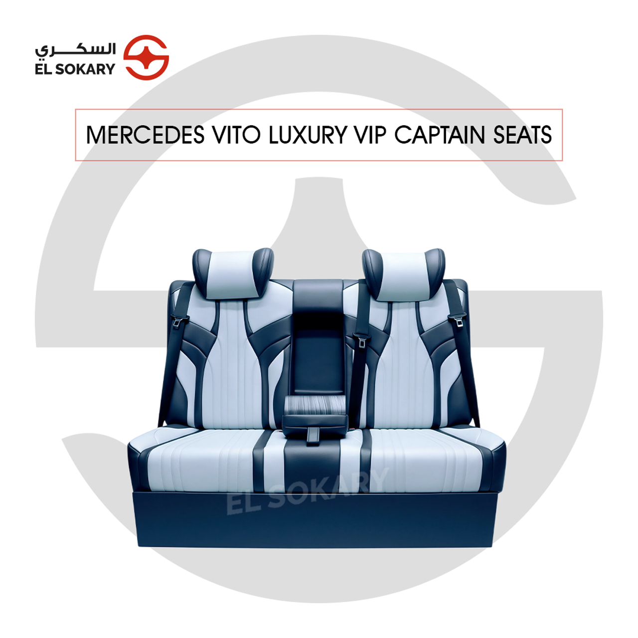A black leather VIP captain seat with diamond quilting designed for a Mercedes-Benz Vito luxury van interior conversion.