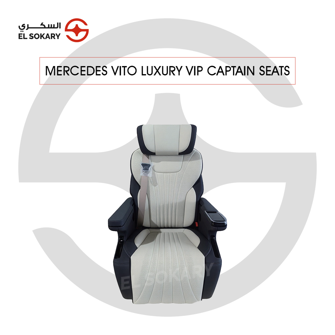 A black leather VIP captain seat with diamond quilting designed for a Mercedes-Benz Vito luxury van interior conversion.