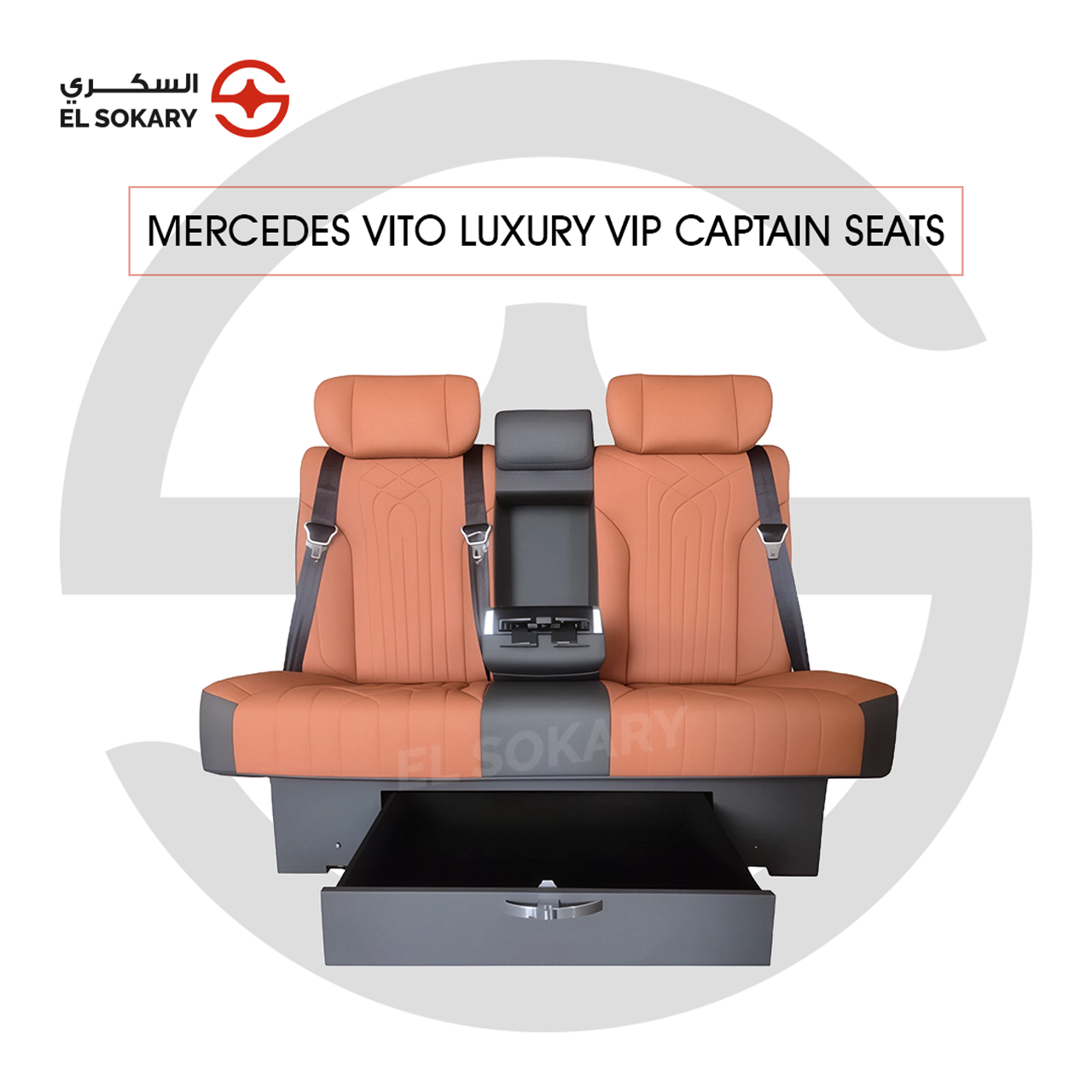 A black leather VIP captain seat with diamond quilting designed for a Mercedes-Benz Vito luxury van interior conversion.