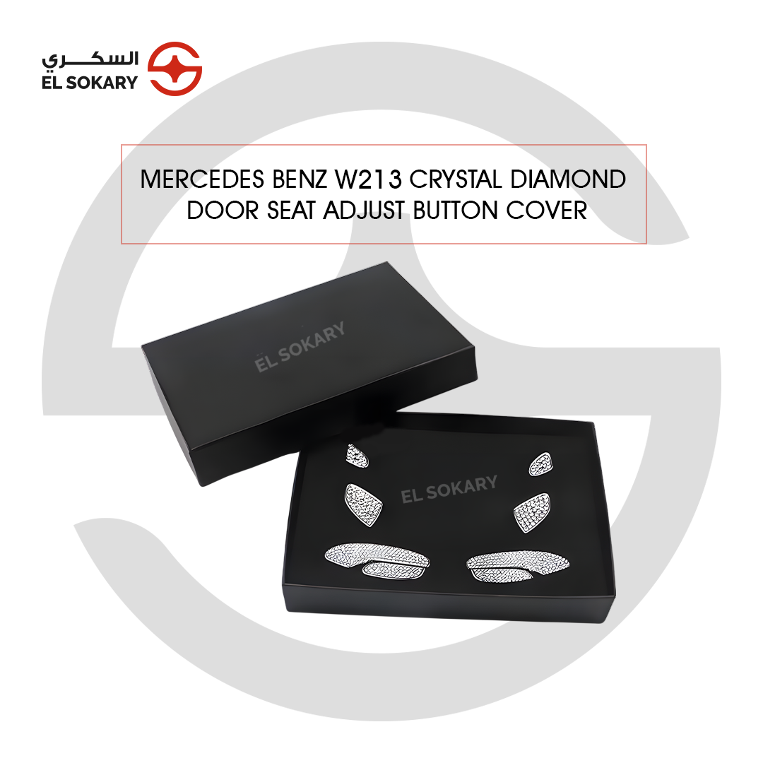 A set of six crystal-encrusted seat adjustment button covers for a Mercedes-Benz W213.