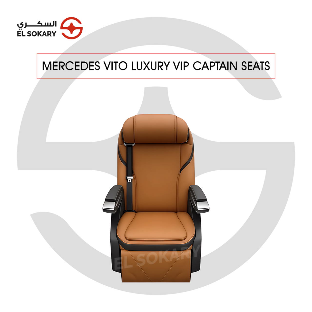 A black leather VIP captain seat with diamond quilting designed for a Mercedes-Benz Vito luxury van interior conversion.