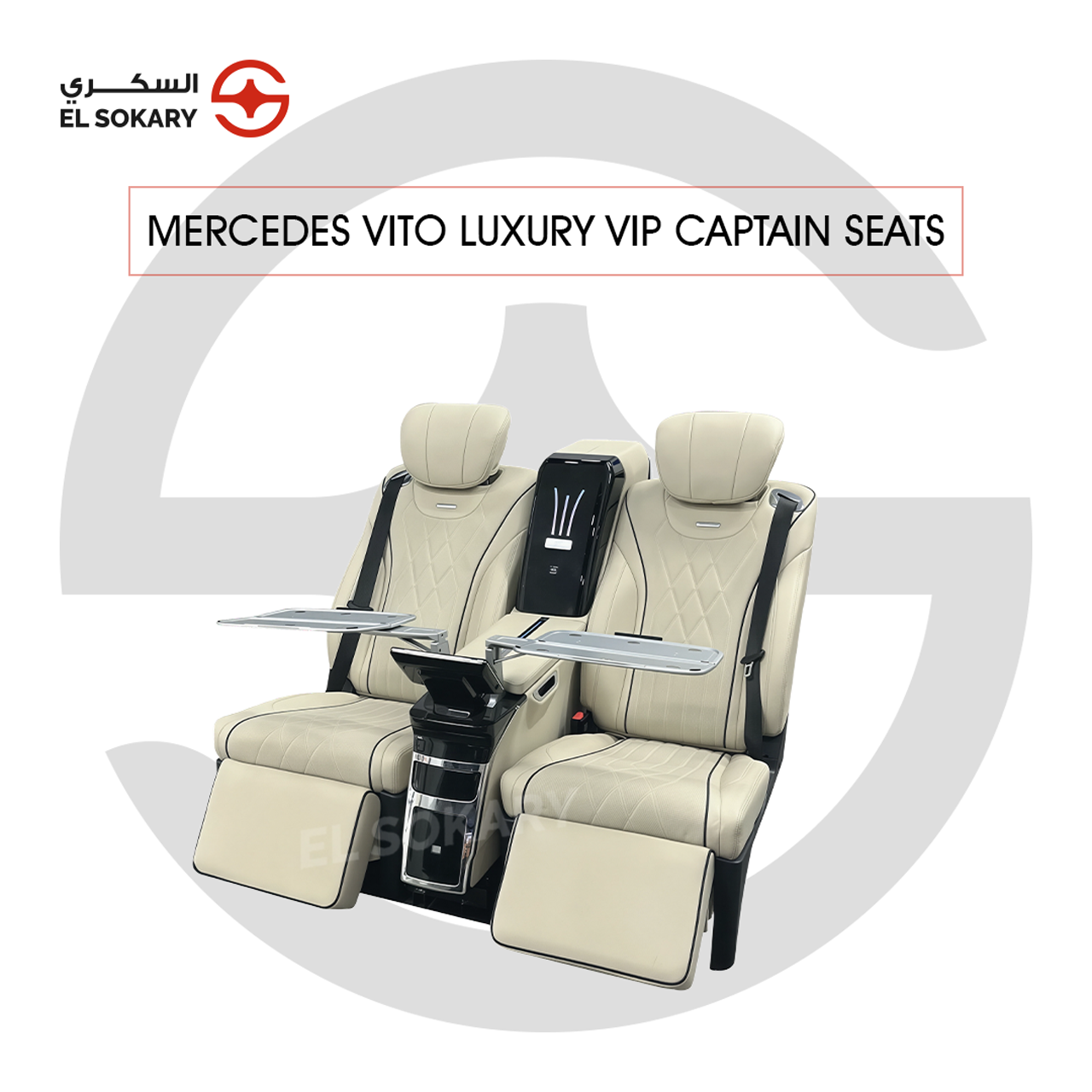 A black leather VIP captain seat with diamond quilting designed for a Mercedes-Benz Vito luxury van interior conversion.