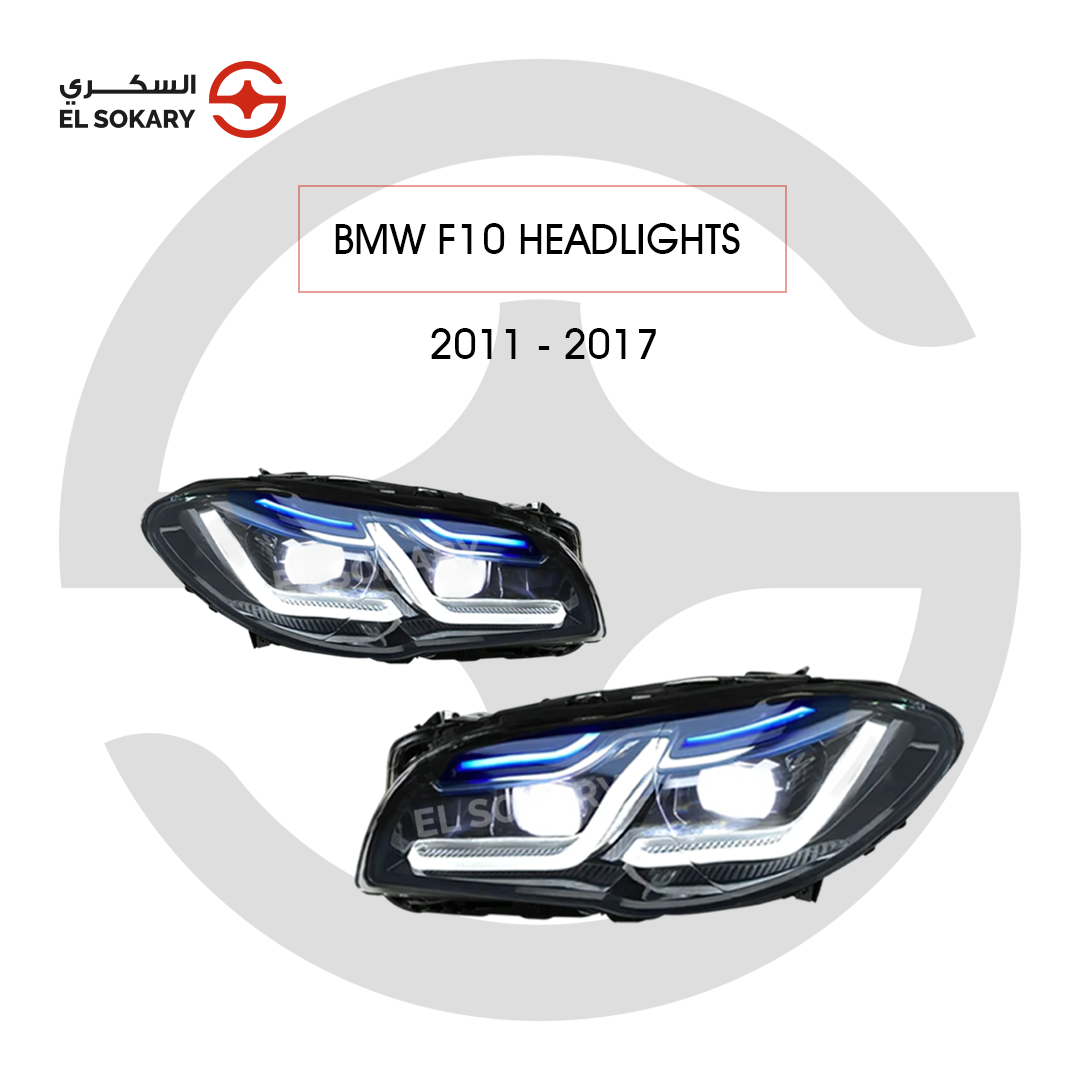 BMW 5-Series F10 Modern G-Style LED headlights upgrade for BMW 5-Series F10 with blue laser accents.