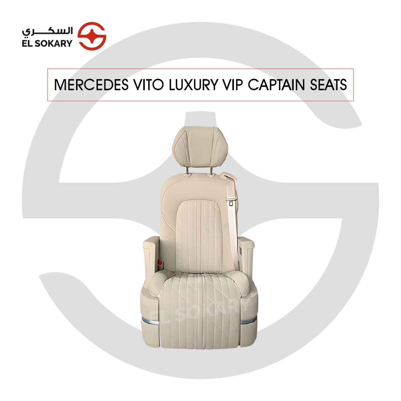 A black leather VIP captain seat with diamond quilting designed for a Mercedes-Benz Vito luxury van interior conversion.