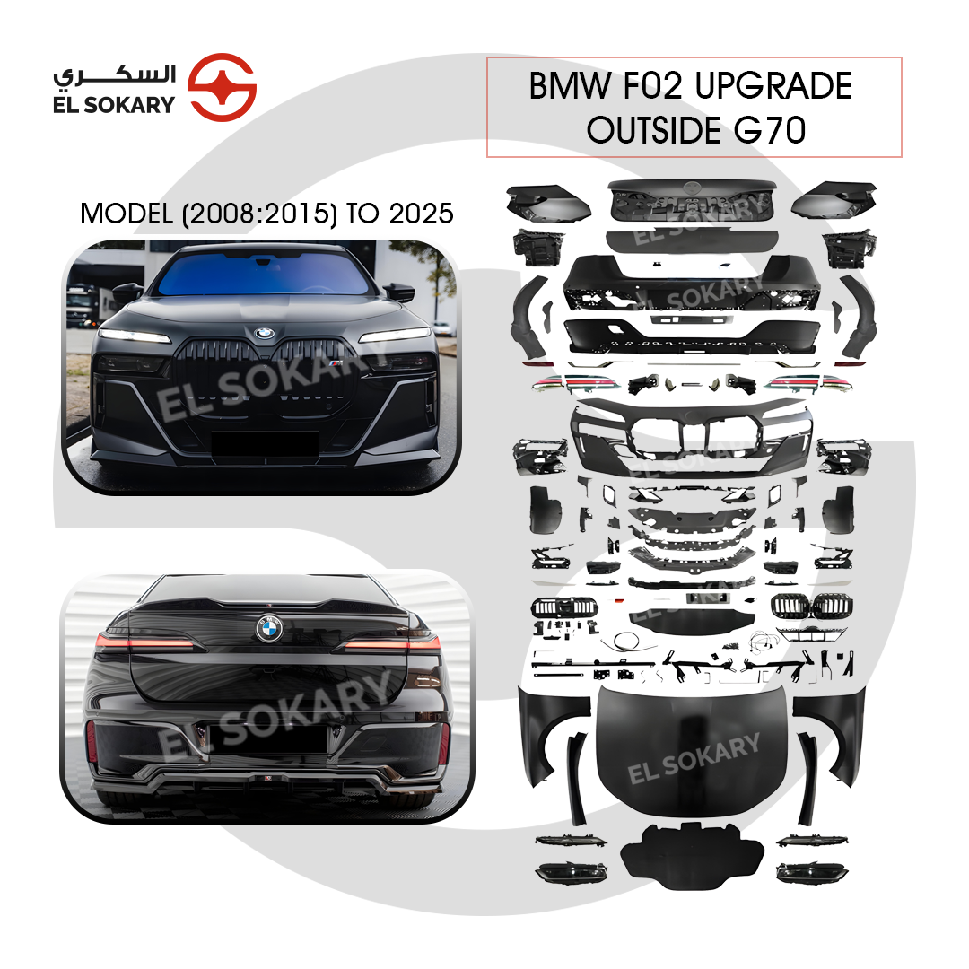 BMW 7-Series F01/F02 Full exterior conversion kit for BMW F02 to G70 2025 style in phantom black.