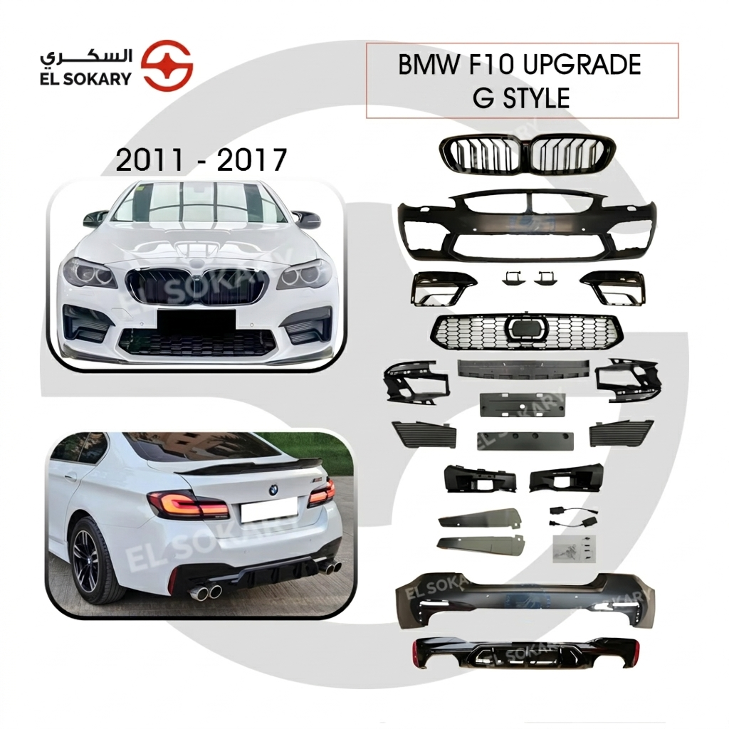 BMW 5-Series F10 Full BMW F10 to G30 M5 style body kit with front bumper, rear bumper, and accessories.