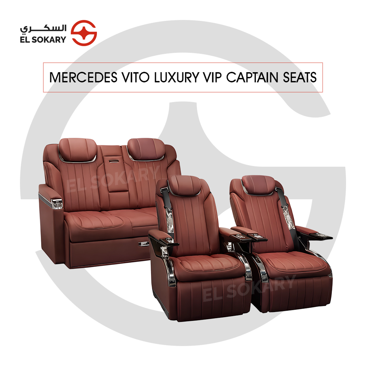 A black leather VIP captain seat with diamond quilting designed for a Mercedes-Benz Vito luxury van interior conversion.